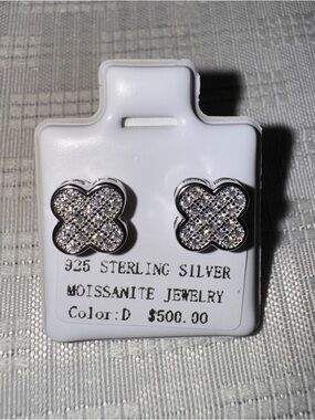 Solid Sterling Silver 925 Moissanite Clover Earrings